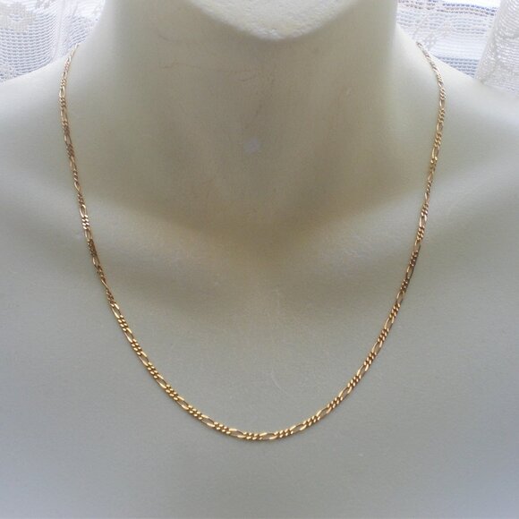 Designer Israel Solid 14K Yellow Gold Figaro Link Necklace Chain 14kt 20" - Picture 1 of 6